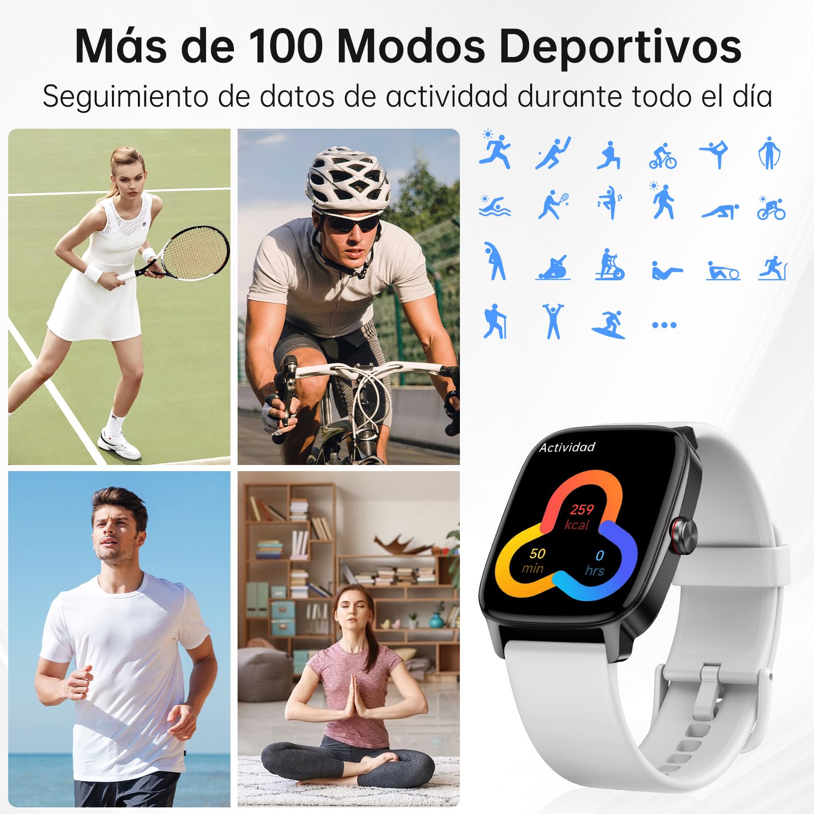Reloj Inteligente Mujer Hombre con Llamadas Bluetooth y Voz AI, 1.85'' Smartwatch con Whatsapp Notificación, Pulsómetro/SpO2/Sueño/Podómetro, 110+ Modos Deportivos, Impermeable IP68 para iOS/Android