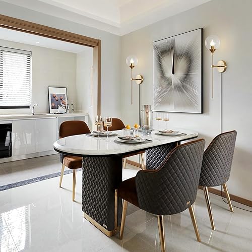 Miniatura 6 de BOKT Juego de 2 apliques de pared modernos de globo largo enchufables de latón dorado de mediados de siglo, juego de dos lámparas de pared de vidrio