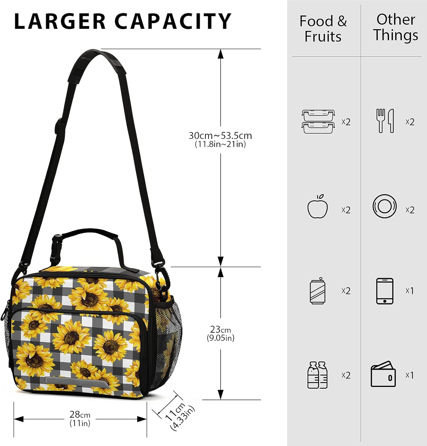 Sunflower Insulated Lunch Bag for Women Men Buffalo Check Plaid Reusable Lunch Box for Office Work School Picnic Beach - Leakproof Cooler Tote Bag Freezable Lunch Bag