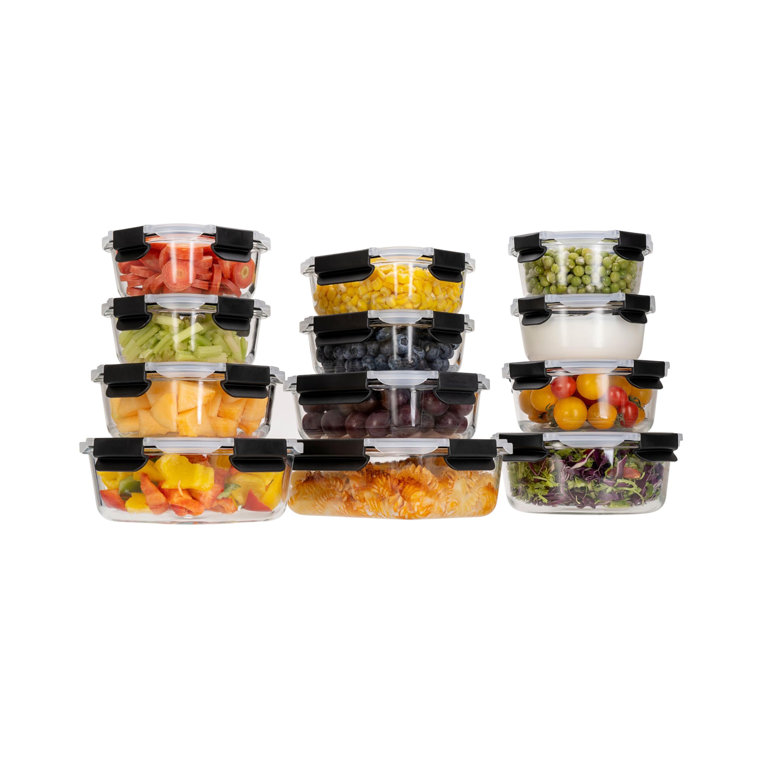 HOUSZY Glass Food Storage Containers (24 PCS) (12 Lids & 12 Containers) (Black)