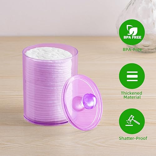 Miniatura 5 de Paquete de 4 soportes Qtip, tarros de boticario, dispensador de bolas de algodón, tarros de baño con tapas para algodón redondo, hisopo de algodón,