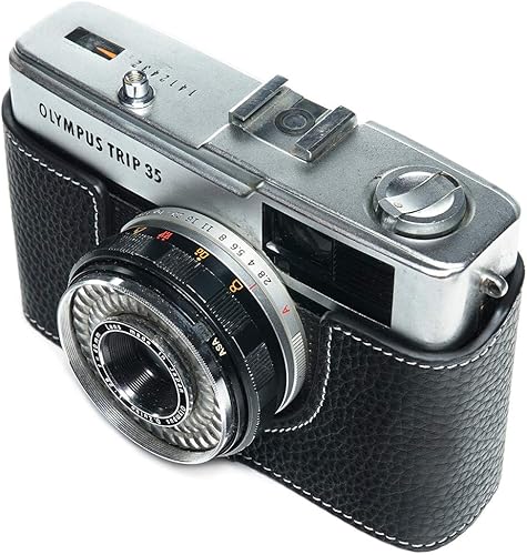 Miniatura 7 de BolinUS Trip 35 - Funda de piel auténtica hecha a mano para cámara Olympus Trip 35 con correa de mano (negro)