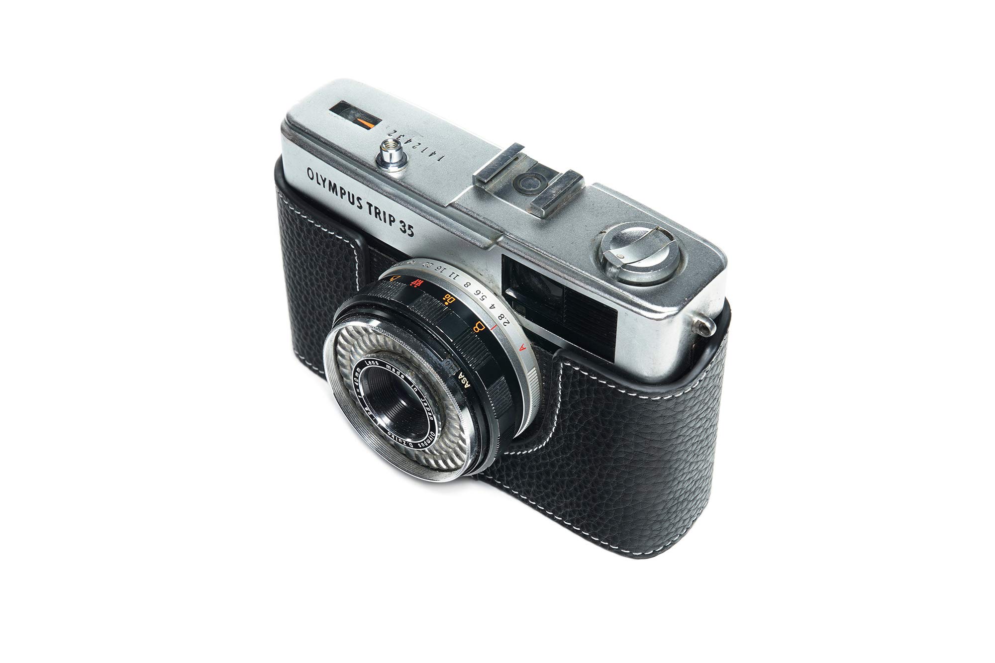 Zakao - Funda para cámara Olympus Trip 35, hecha a mano, piel auténtica, media cámara, funda para cámara Olympus Trip 35 con correa de mano (negro)