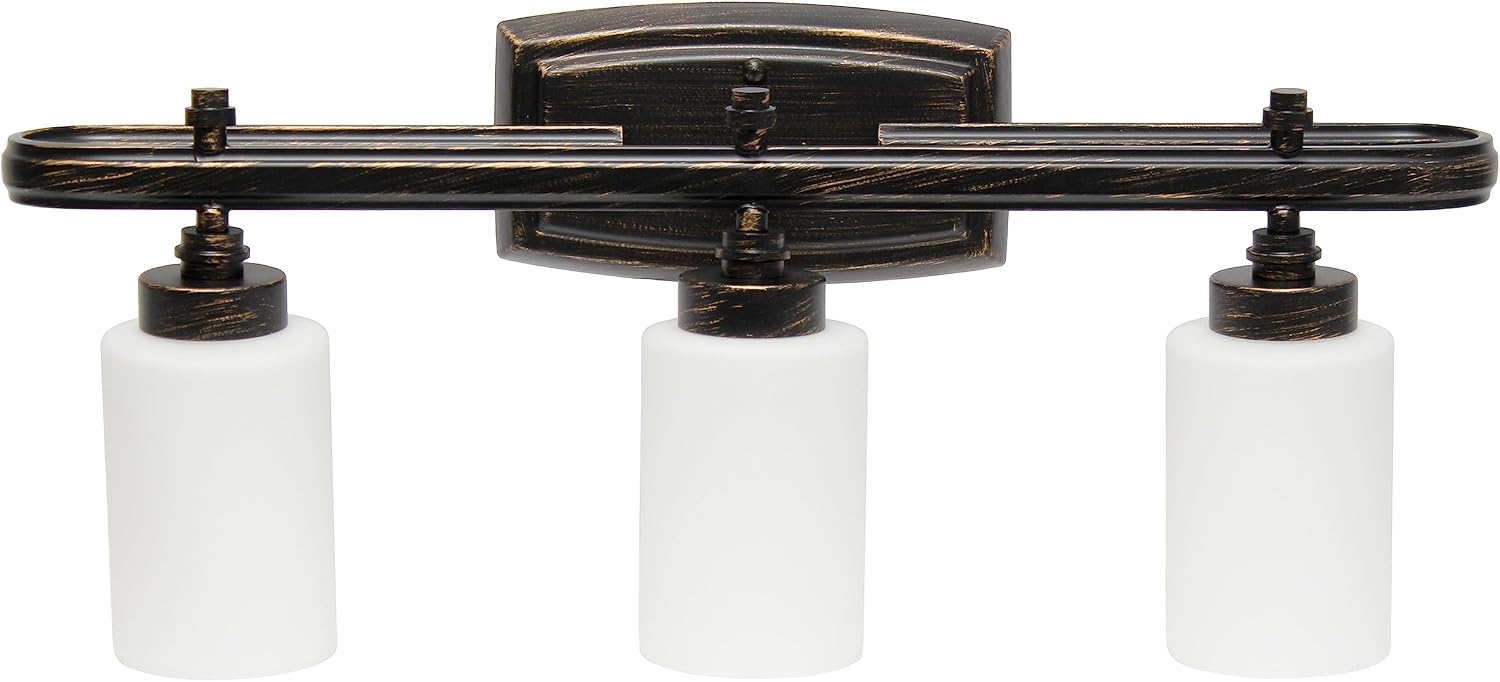 Simple Designs VT1026-ORB 23.5" Modern 3 Light Metal Oval Loop and Milk White Cylinder Shape Glass Shades with Rectangular Backplate Oil Rubbed Bronze
