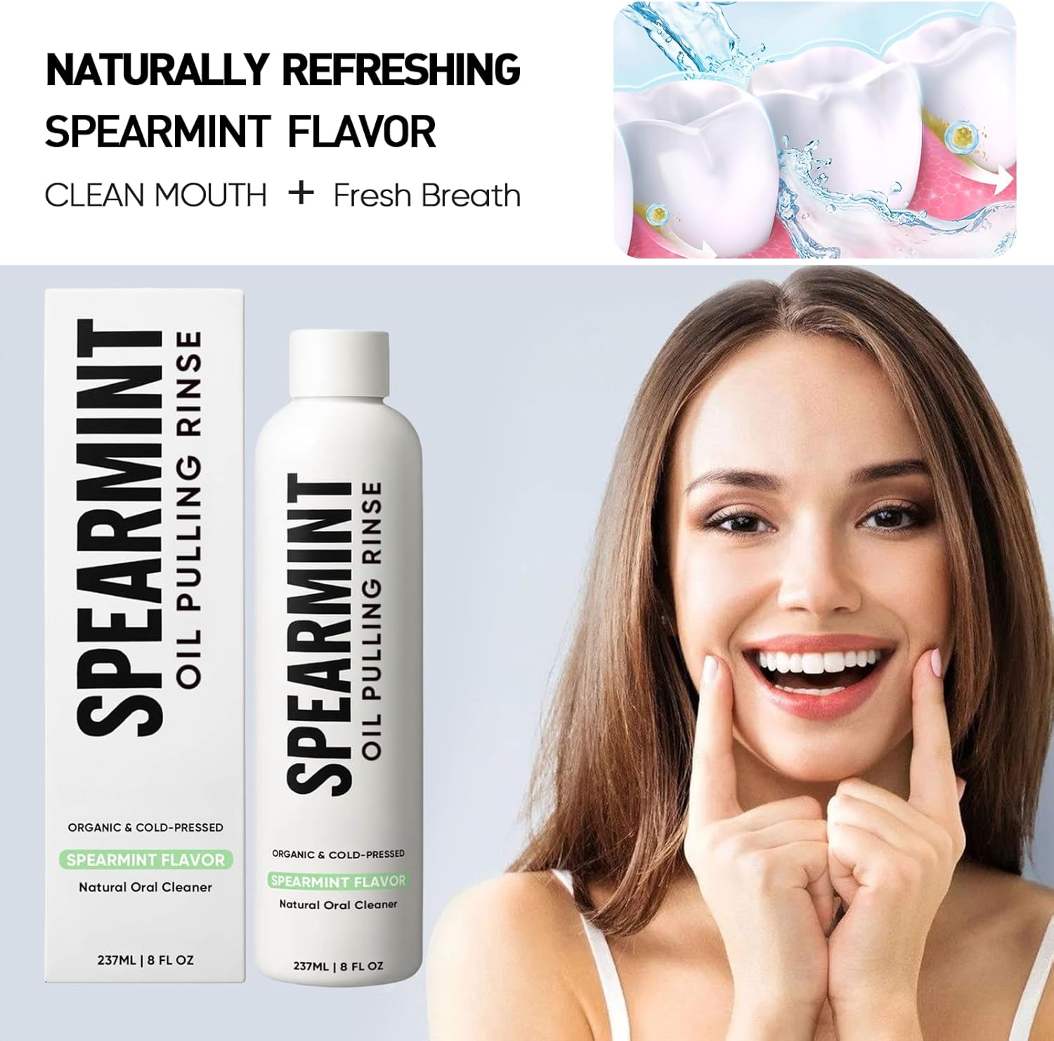 Spearmint Oil Pulling Rinse – with Organic Cold-Pressed Coconut Oil & Mentha Haplocalyx Oil, Natural Mouthwash for Fresh Breath, Healthy Gums & Teeth Whitening, 8 fl oz (2) - Image 4