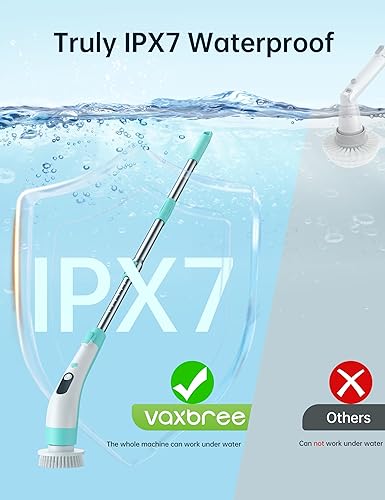 Miniatura 4 de Limpiador eléctrico giratorio con pantalla LED, IPX7 resistente al agua, potente limpiador de ducha, 2 horas de funcionamiento, 2 velocidades, mango