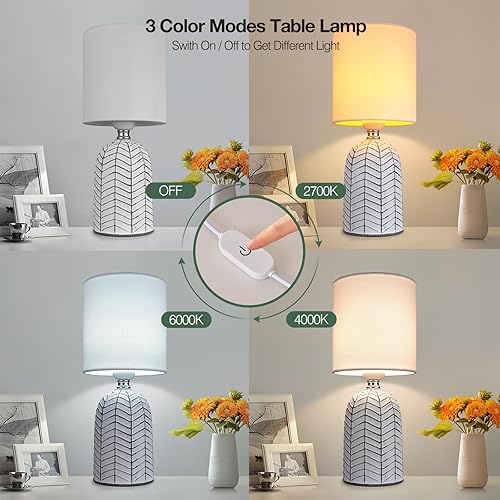 Miniatura 4 de AIDENOEY Lámpara de mesa pequeña para dormitorio, lámparas de lectura con control táctil regulable de 3 vías, lámpara de cerámica con pantalla de