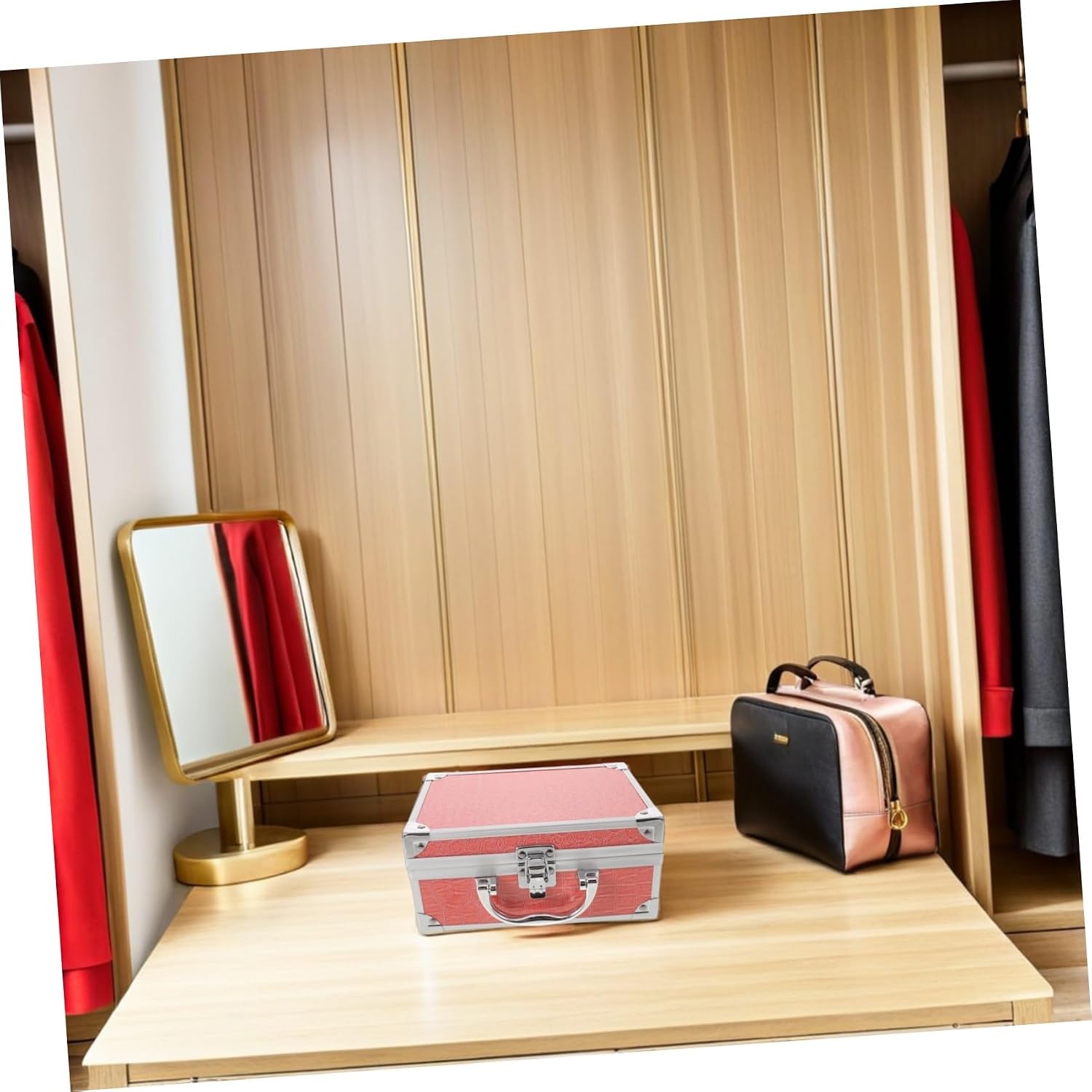 Aluminum Alloy Makeup Train Case Organizer with Mirror and Locking Mechanism, Portable Cosmetic Storage Box for Efficient Organization, Ergonomic Handle, for Cosmetics and Tools
