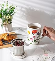 Vista 4 de AmorArc Porcelain Tea Mug with Infuser and Lids, 18 Oz Coffee Cup Strainer with Bag Holder for Loose Leaf Tea, Tea Steeping Coffee Mug for Wild