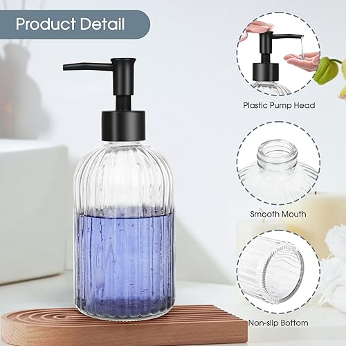 Miniatura 3 de Topsky Paquete de 2 dispensadores de jabón de vidrio con bomba de plástico, dispensador de jabón líquido de manos de 13.5 fl oz, bomba a prueba de