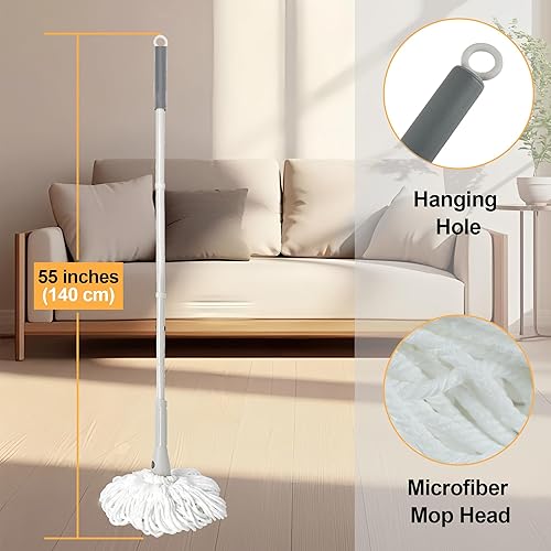 Miniatura 3 de Trapeador autoescurrido para limpieza de suelos con 2 cabezales reutilizables, fácil de escurrir con mango largo de 51 pulgadas y almohadilla