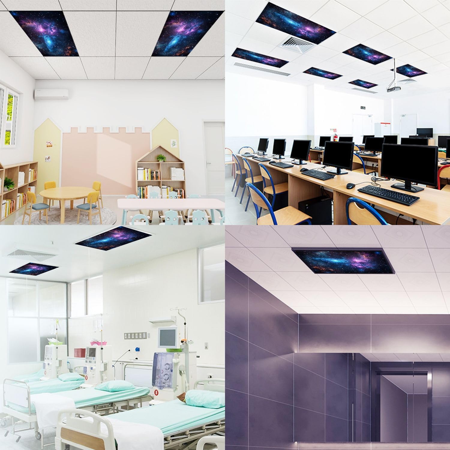 Fluorescent Light Covers for Ceiling Lights Planets Galaxy Cosmos Physical Cosmology Science Fiction Easy to Install Magnetic Light Filter for Classroom Office Hospitals School Home Decor