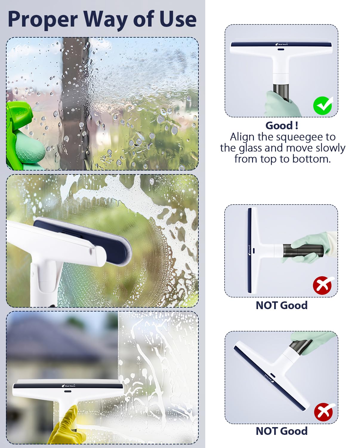 Red Horn Window Squeegee Cleaner with Sewage Chamber, Scrubber and Microfiber Cleaner for Window Mirror, Glass Wall - Image 4