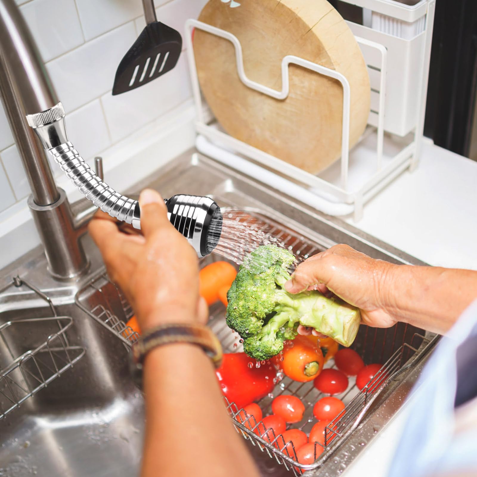 Robinet Cuisine Pivotant 360° Douchette 2 Pièces, Robinetterie de Cuisine Aérateur Rallonge