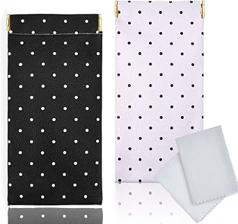 Soft Glasses Case, 2 Pcs Portable PU Leather Squeeze Top Eyeglasses Cases, Cute Sunglasses Pouch Bag for Women