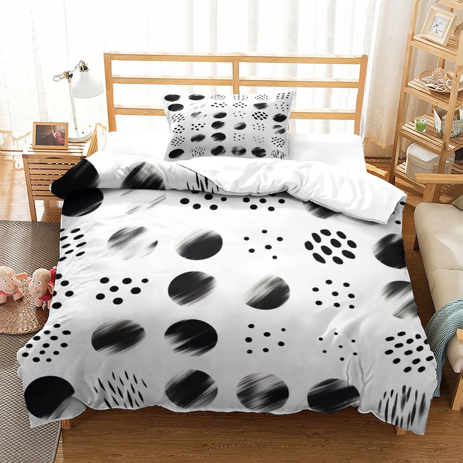 P1S9U7W5Y Modern Minimalist 3D Printed Black Dot Duvet Cover Set 3pcs Microfiber Geometric Spot Bedding Set Single