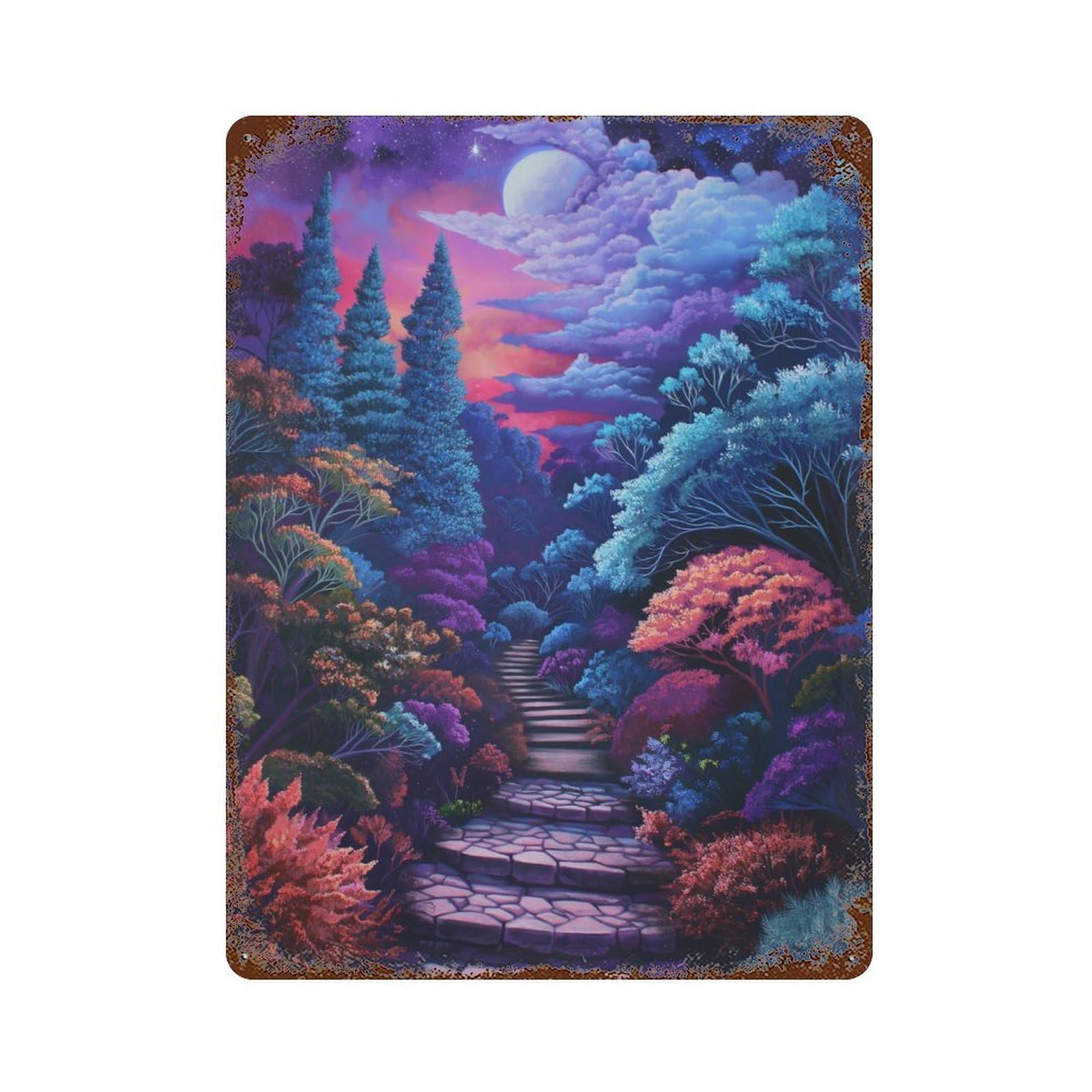 Vintage Rust Metal Sign Enchanted Forest Pathway 15.7"x11.8", Vintage Wall Decor for Office, Studio And Wall Decor