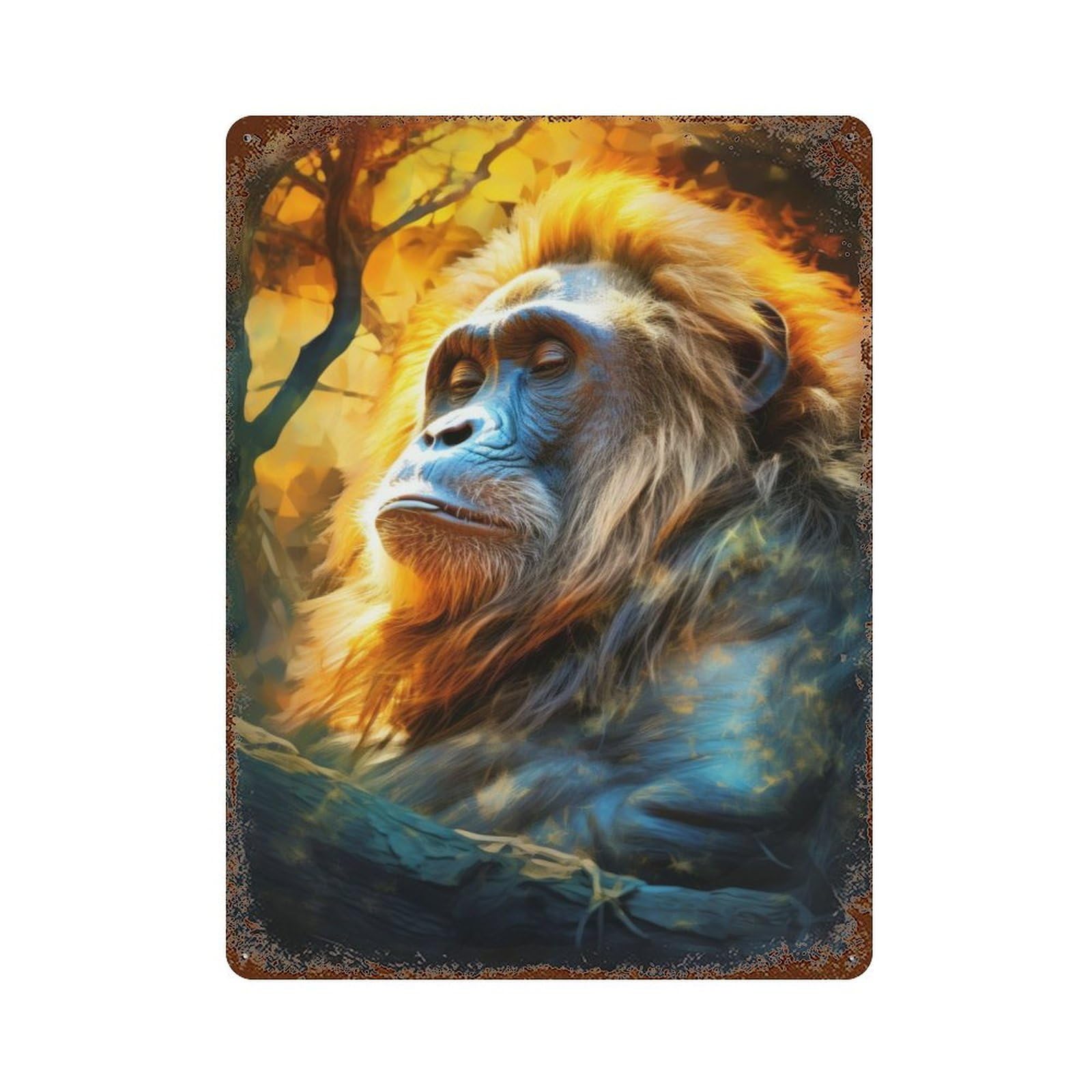 Majestic Chimpanzee 15.7"x11.8" Rusty Metal Tin Sign, Novelty Wall Decor for Cafe, Home Bar And Lounge Decor