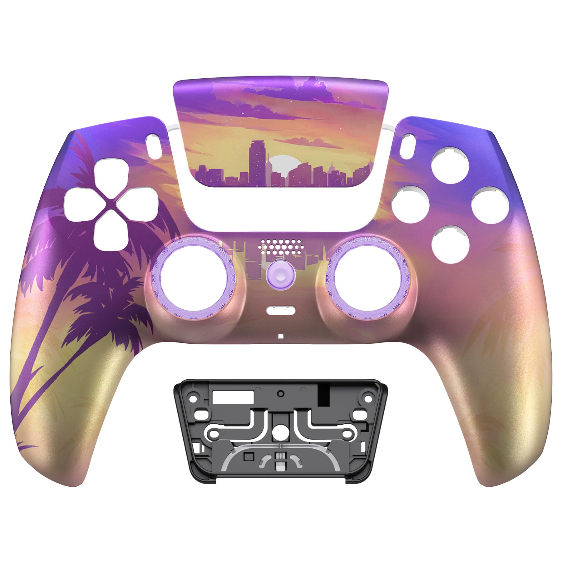 eXtremeRate Luna Cover per ps5 Controller Joystick,Shell Frontale Touchpad Ricambio,Scocca Ridisegnata&Anelli per ps5 Joypad BDM 010/020/030/040/050-Neon Miami