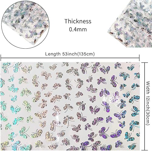 Miniatura 4 de HYANG - Hojas de piel sintética de vinilo holográfico transparente de cloruro de polivinilo con mariposas transparentes, 1 rollo de 12 x 53 pulgadas