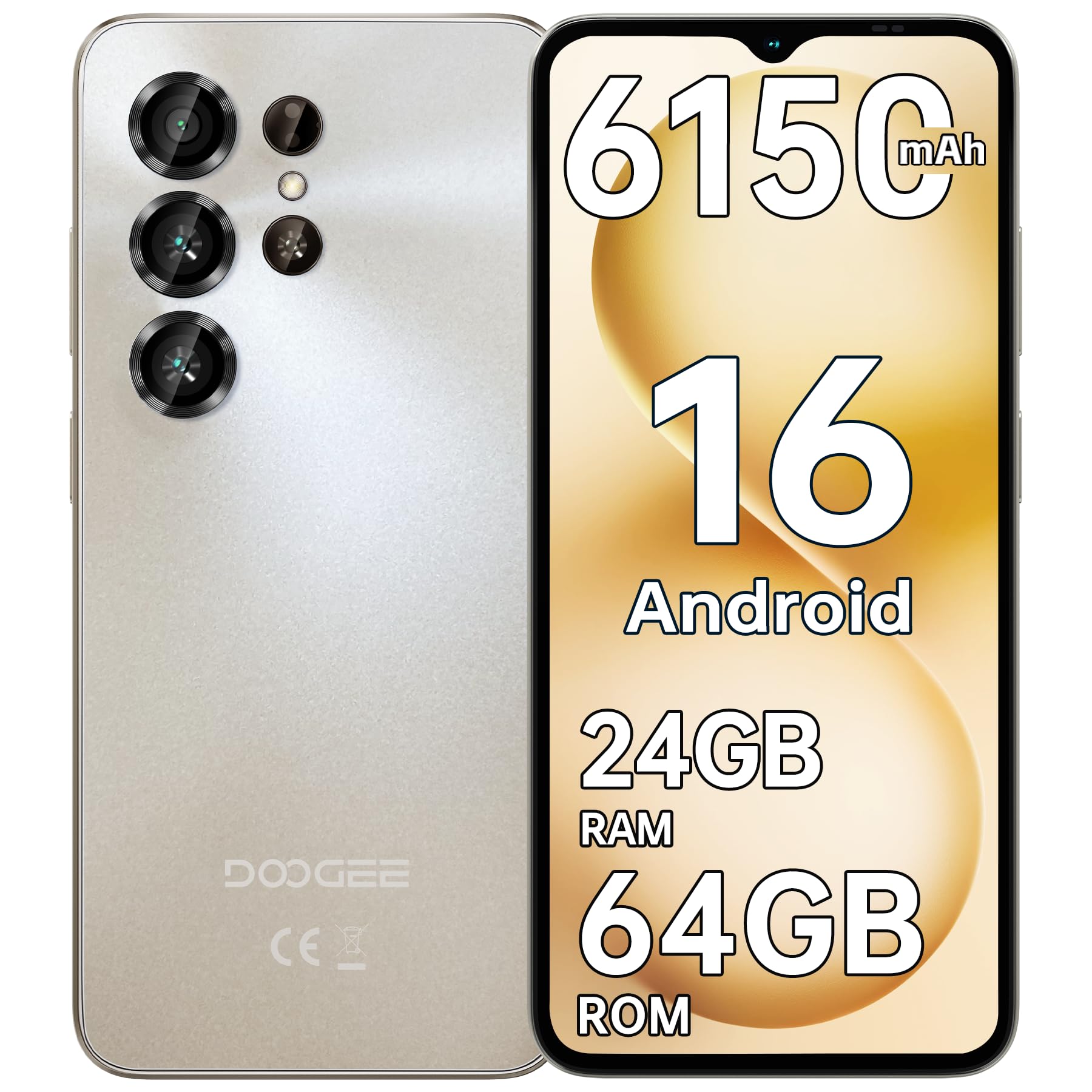 DOOGEE Note 56 X 64GB ゴールド系 本体 DOOGEE Note 56X Android 16 Smartphone Without Contract, 6150 mAh