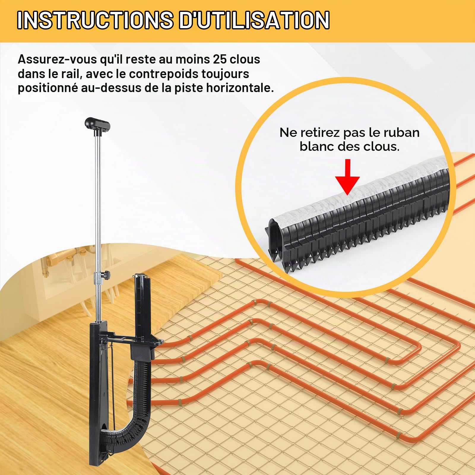 CPROSP Agrafeuse Plancher Chauffant Compatible avec Agrafes de 40-50 mm | Pour Tubes Plancher Chauffant 90 cm; Agrafeuse pour Chauffage au Sol pour Tubes Ø 14-20 mm