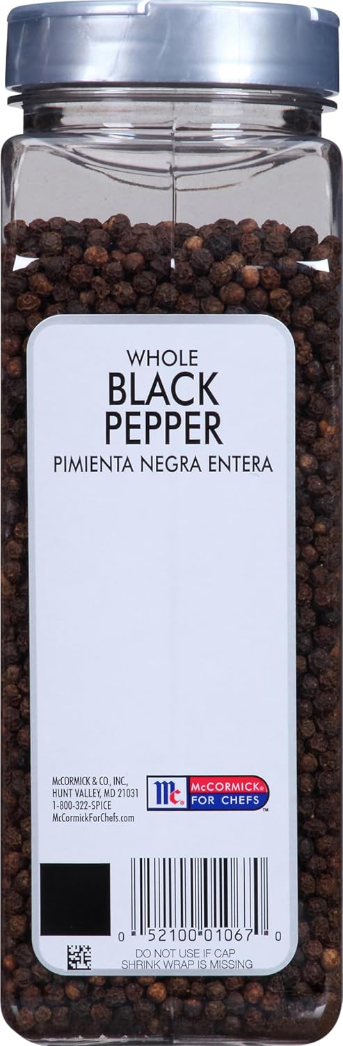 McCormick Culinary Whole Black Pepper, 19.5 oz - One 19.5 Ounce Container of Whole Black Peppercorns for Pepper Grinder, Great in Soups, Rubs, Salads and More