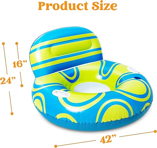 Miniatura 5 de Sloosh Tumbona inflable para piscina, sofá flotante de tubo de río con respaldo grande, flotadores inflables para balsa de lago con asa inferior de