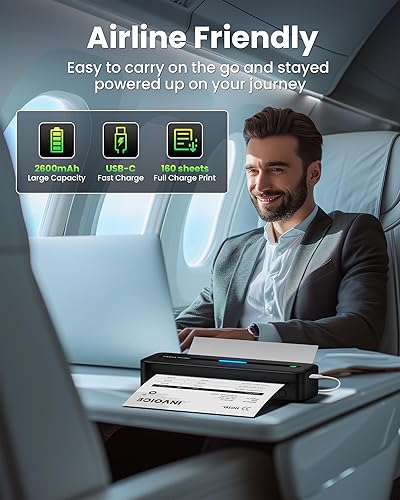 Miniatura 6 de Itari M832 Impresora portátil inalámbrica para viajes - Impresora Bluetooth de 300 ppp para teléfono Android e iOS, tableta, laptop, impresora