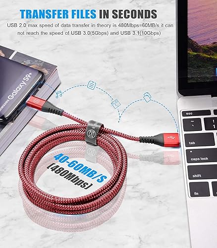 Miniatura 5 de sweguard Cable USB tipo C de 3.1A de carga rápida 2 unidades, 6.6 pies + 6.6 pies, cargador USB-A a USB-C, cable trenzado de nailon para Samsung