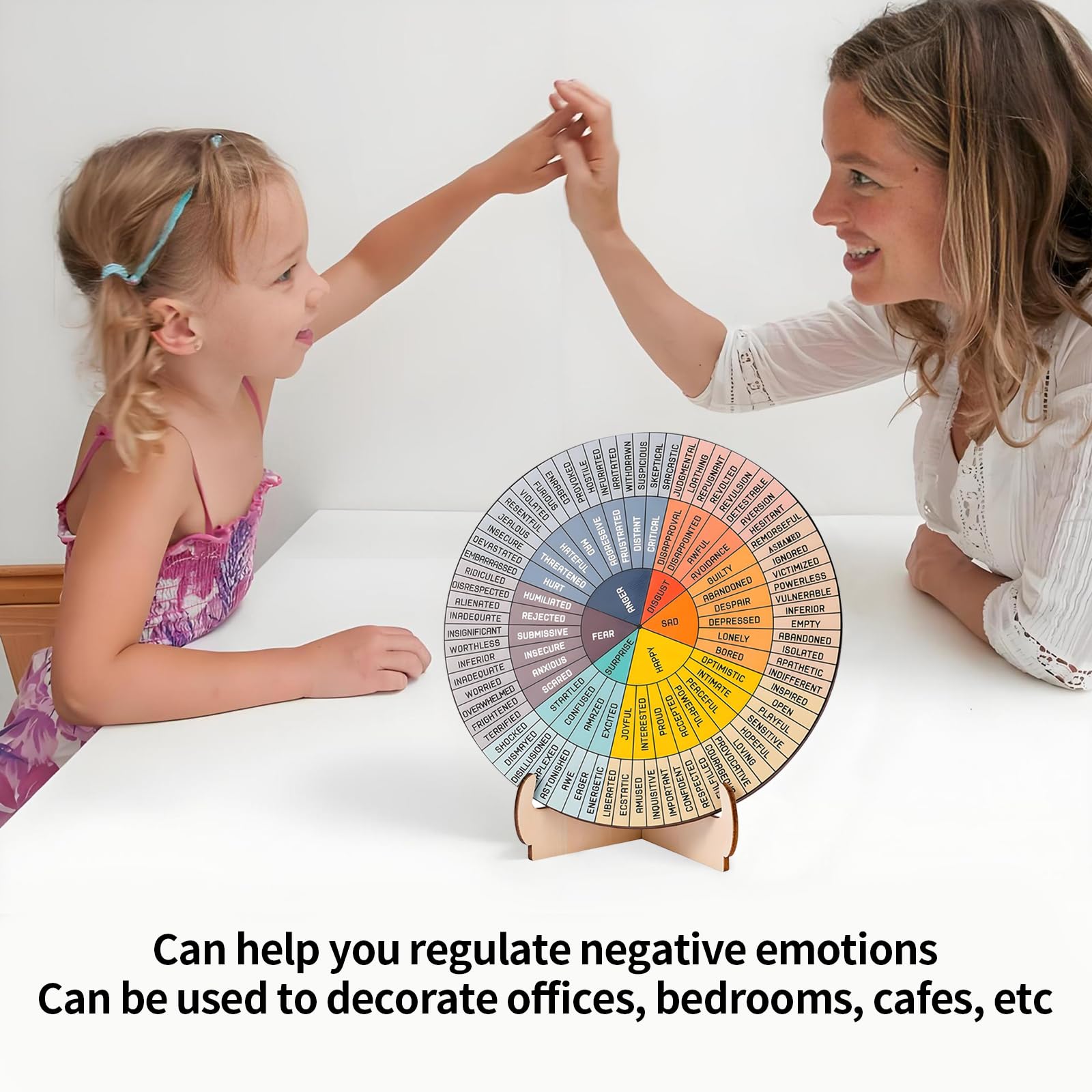Feelings Wheel, Emotion Wheel for Adults with Stand Double-Sided Mental Health Wooden Emotion Chart - Image 4