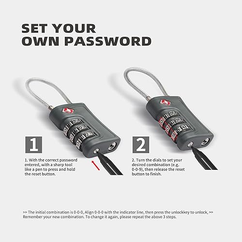 Miniatura 5 de Candados de equipaje aprobados por la TSA, paquete de 2 unidades, combinación de candado pequeño, cerraduras TSA para equipaje, candado combinado de