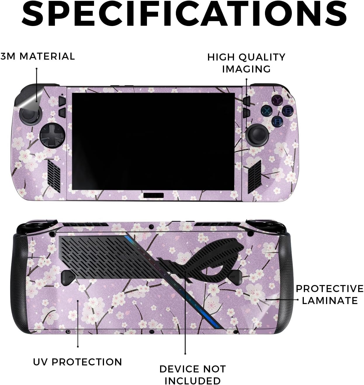 Glossy Glitter Skin Compatible with Asus ROG Ally X - Sakura Purple - Premium 3M Vinyl Protective Wrap Decal Cover - Easy to Apply | Crafted in The USA by MightySkins