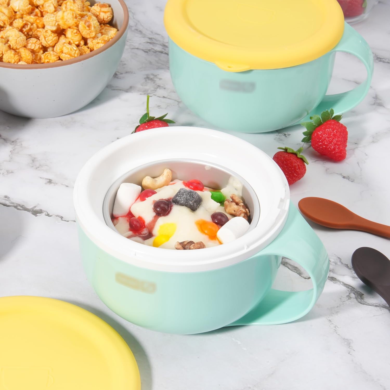 2PCs Silicone Lids for Dash My Mug Ice Cream Maker, Silicone Bowl Covers for Dash Ice Cream Maker Mug, Food Storage Accessories, Freezer & Dishwasher Safe (Bowl NOT Included)