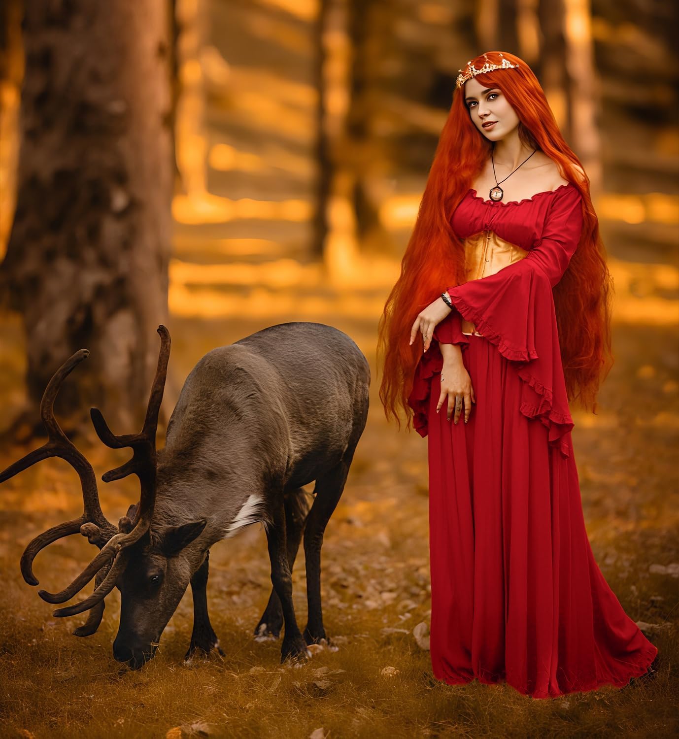 BITSEACOCO Women Renaissance Fairy Chemise Dress Victorian Costumes Halloween Cosplay Medieval Witch Princess Dresses - Image 3