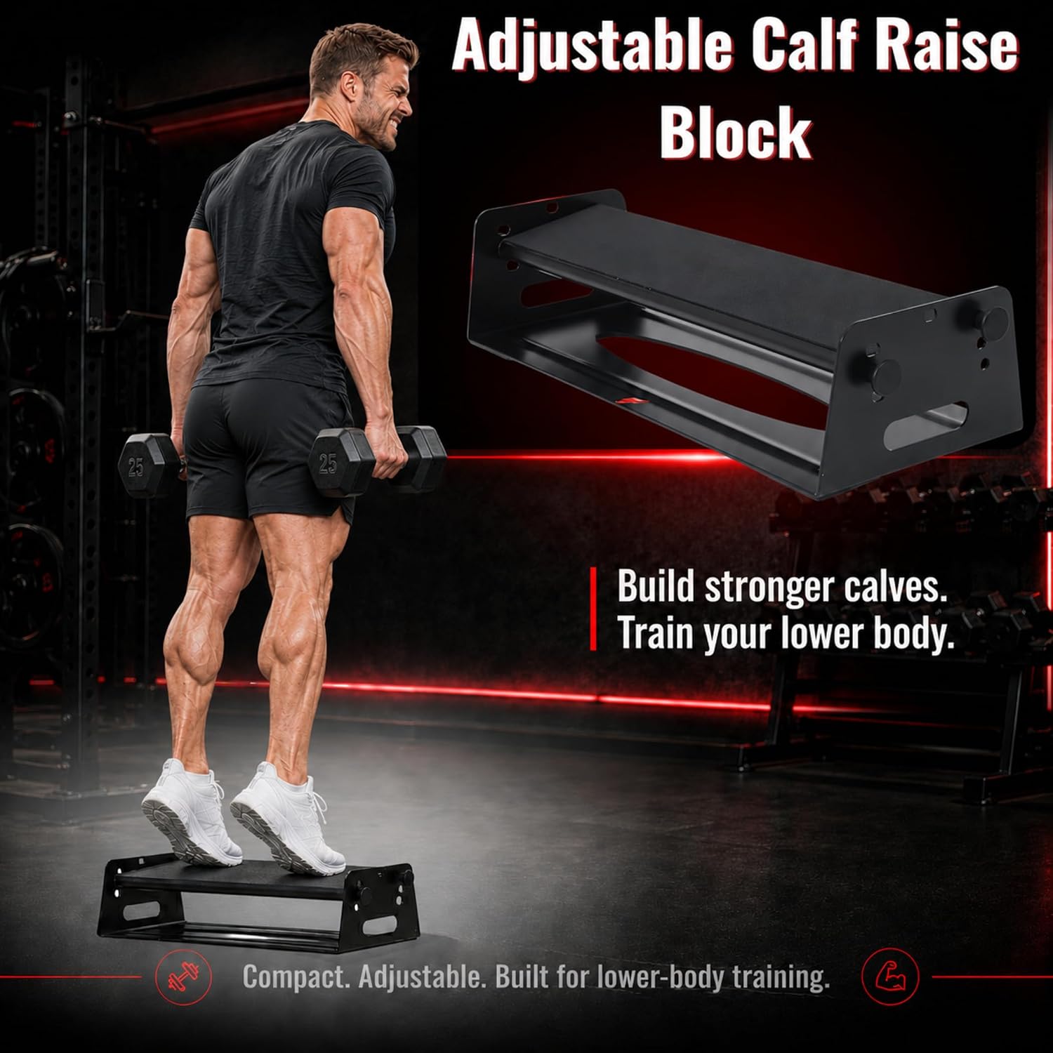 Calf Raise Block, Adjustable Height & Angle — Steel Platform for Calf Raises, Heel Raises, Tibialis, Calf Stretching, Achilles Tendon, Plantar Fasciitis & Ankle Mobility, 880 lbs Capacity