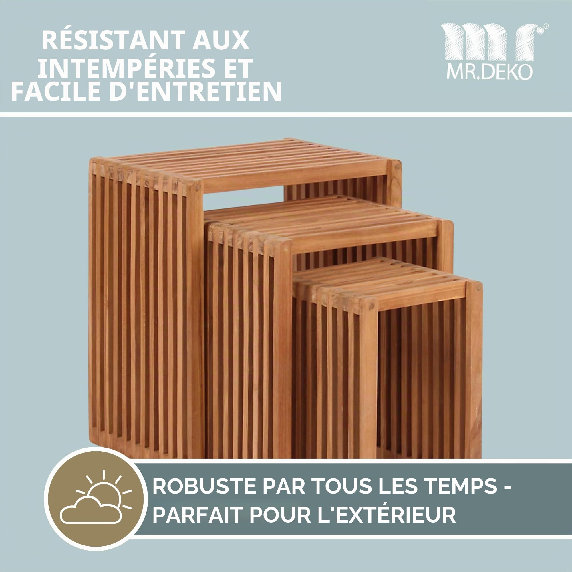 MR. DEKO Table d'appoint en Teck Massif | Table de Jardin extérieure | Mobilier pour terrasse Balcon Jardin | Design Intemporel | Résistant aux intempéries