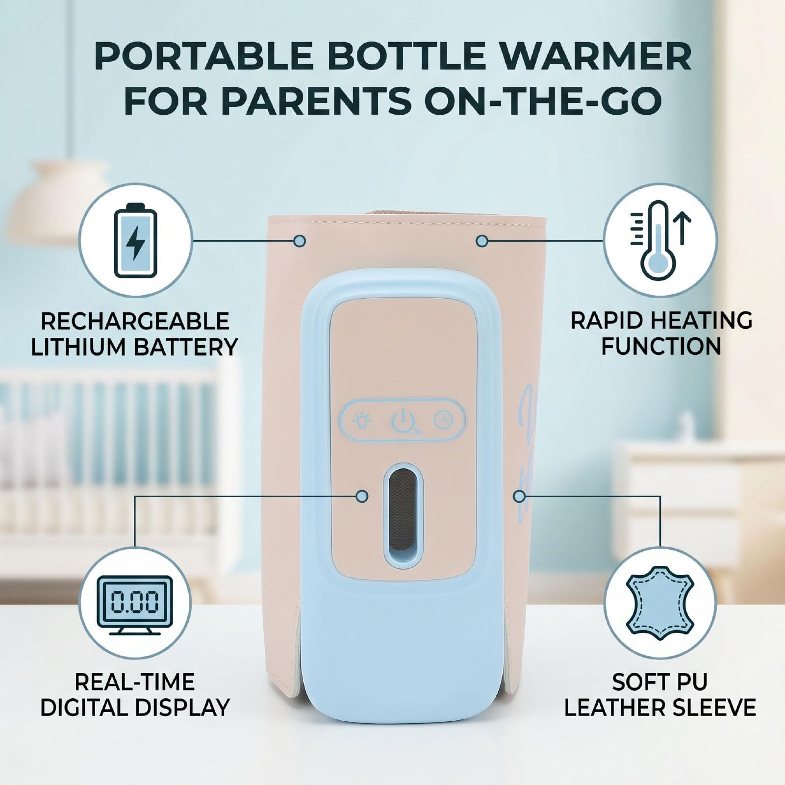 Jiawu Calentador de Biberón Portátil con Pantalla Digital, Batería Recargable de 8000mAh, Calentamiento Rápido Inalámbrico, para Uso en Hogar, Viajes Al Aire Libre