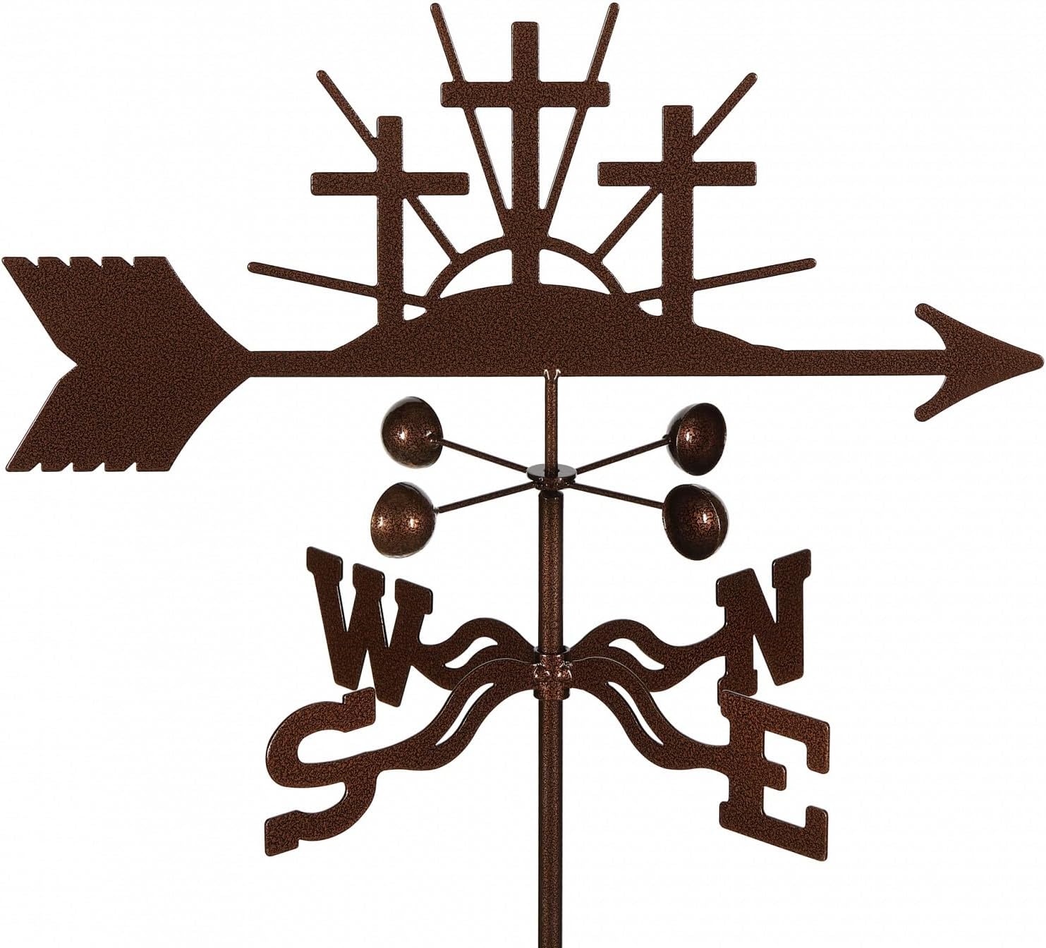 EZ Vane Crosses Weathervane — Deck Mount, Wind Cups, Antique Copper Finish, Steel with Durable Triple Powder Coating, Handcrafted in USA