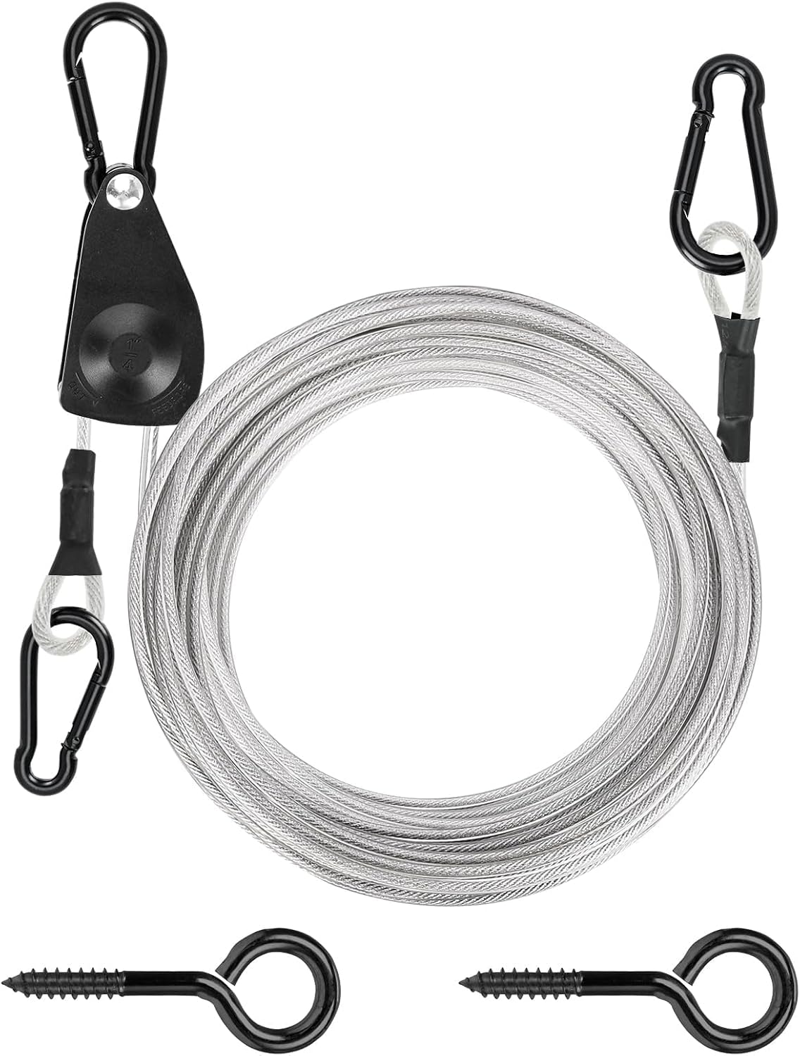 TooTaci 45ft Outdoor Clothesline Kit, 3/16" PVC Coated Wire Rope Portable Retractable Clothes Line Kit with Self-Locking Pulley, Screw Hook & Snap Hook for Camping, Backyard, Balcony