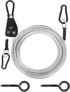 TooTaci Outdoor Clothesline Kit, 45ft 3/16" PVC Coated Clothesline Cable | Portable Retractable Clothes Line Kit with Self-Locking Pulley, Screw Hook & Snap Hook for Camping, Backyard, RV, Travel