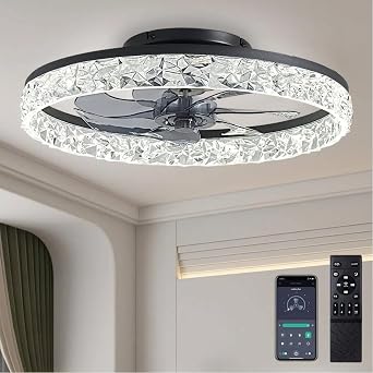 Modern Ceiling Fans with Lights and Remote, 40cm Low Profile Ceiling Fans, 3000-6000K Dimmable LED Fan Light Ceiling,Flush Mount Fan Lights Ceiling for Bedroom, Kitchen, Living Room [Energy Class A]
