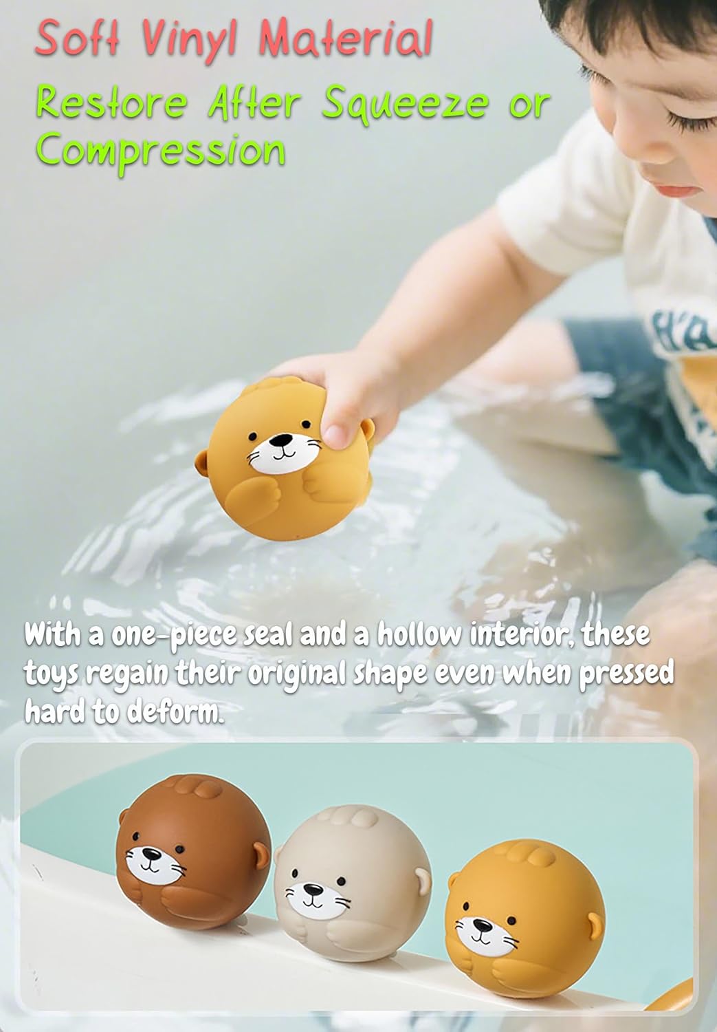 Otter Bath Toy, Otter Family Tub Toy Bathtub Floating Toy for Kids - Soft Vinyl and ABS Plastic Material - No Hole One-Piece Design (Otter Playset + Baketball Hoop + 2 Balls)