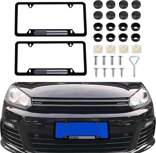 2 marcos para matrícula de automóvil, soporte para placa patriótica de bandera estadounidense, cubiertas para matrícula de automóvil con tornillos y