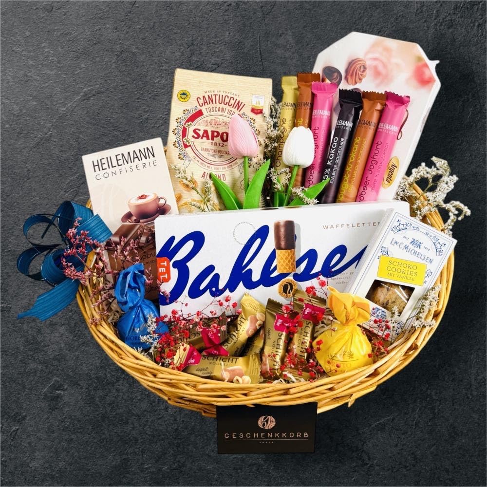 Büro-Naschkorb für 6 Personen | Stilvoll dekorierter Korb mit beliebten Snacks fürs Büro | Perfekt für Team-Meetings und Genussmomente zwischendurch