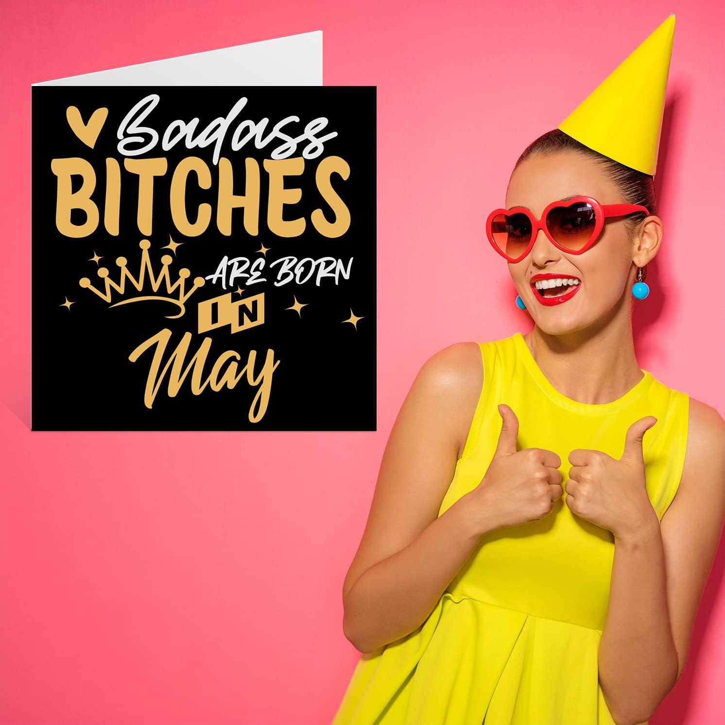 Stuff4 Funny Birthday Cards for Women Her - Badass Bitches Are Born In May - Happy Birthday Cards for Friend Girlfriend Wife Daughter Sister Aunt Mom Granny, 5.7 x 5.7 Inch Humor Greeting Cards Gift