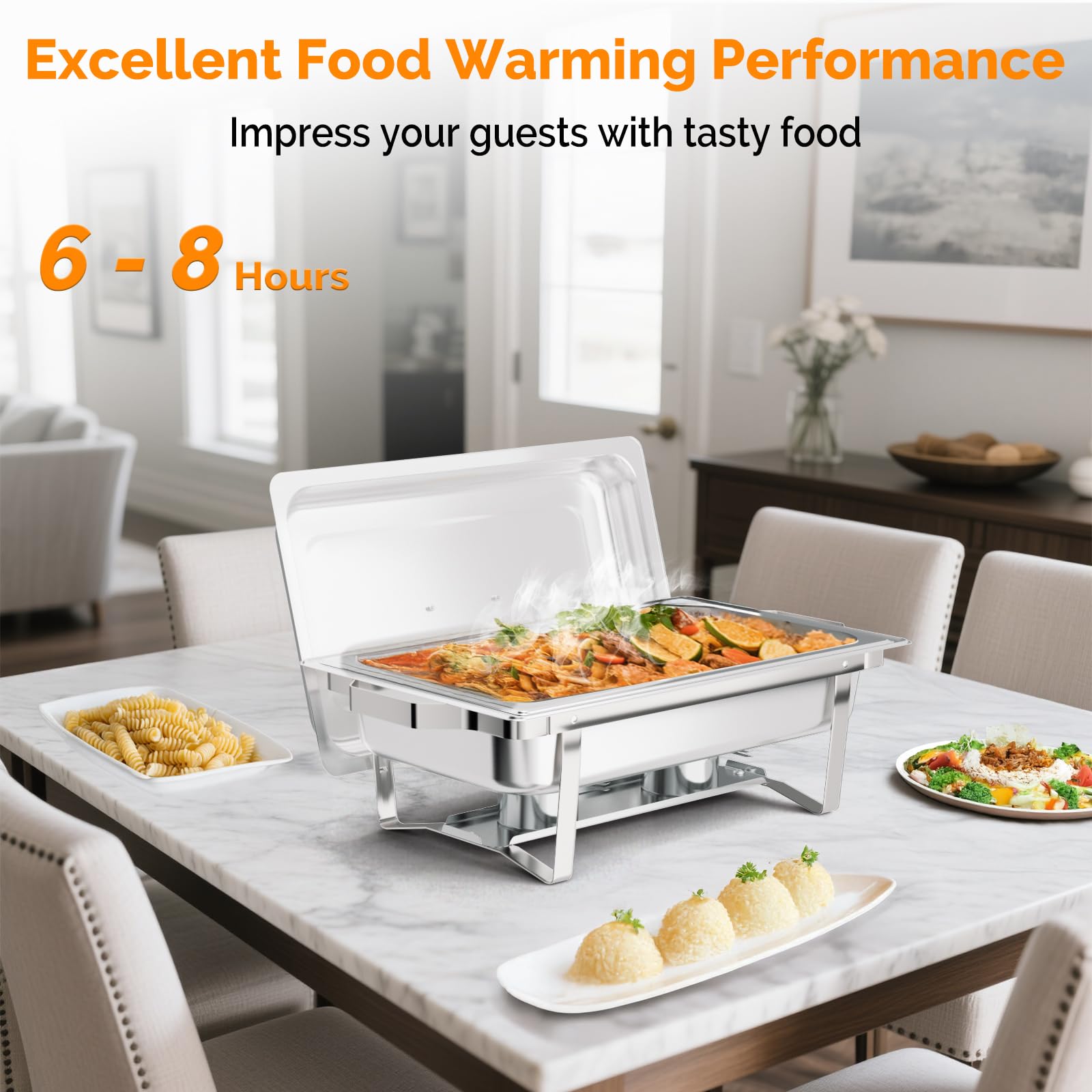 Bonnlo Chafing Dish 9 L Warmhaltebehälter Essen aus Edelstahl, Speisenwärmer mit Rollrand & Scharnierverschluss & faltbaren Gestell, Speisebehälter Wärmebehälter Buffet Wärmer Rechaud 60x36x30 cm 4pc