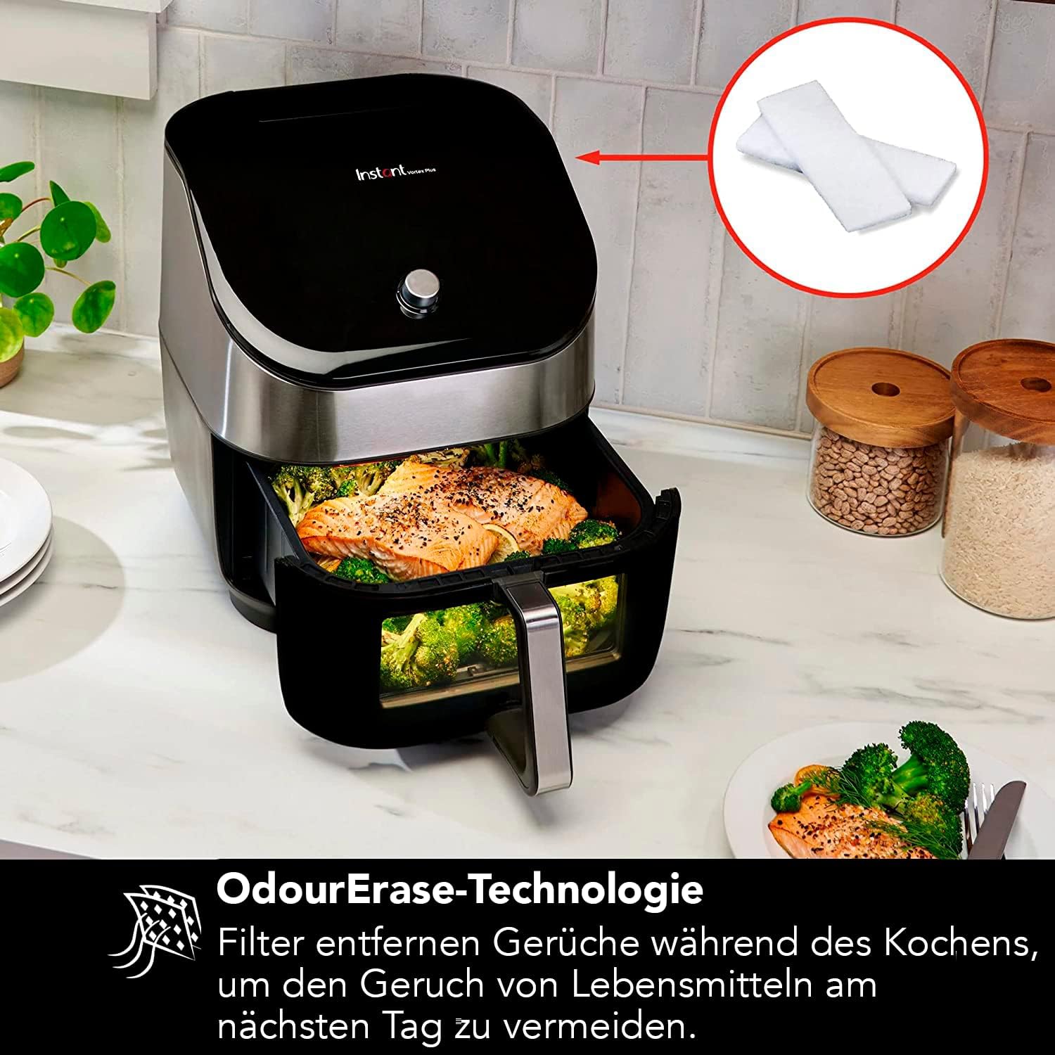 Instant Vortex Plus showing OdourErase technology with air filters
