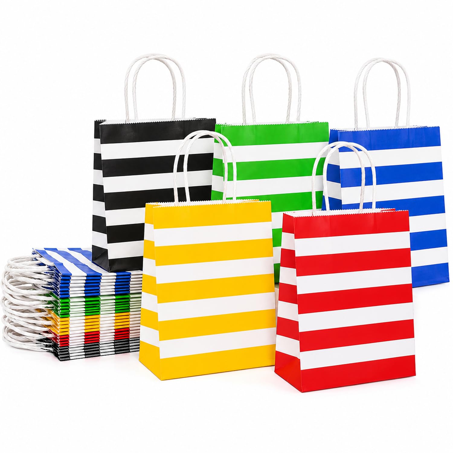 Aakriti Striped Paper Gift Bags | Medium Size 10 x 4 x 12 Inches Gift Bags with Handles for Birthday Return Gifts, Party Favors & Shopping Mix Color Blue, Red, Yellow, Green & Black Pack of 10 pcs-image-7