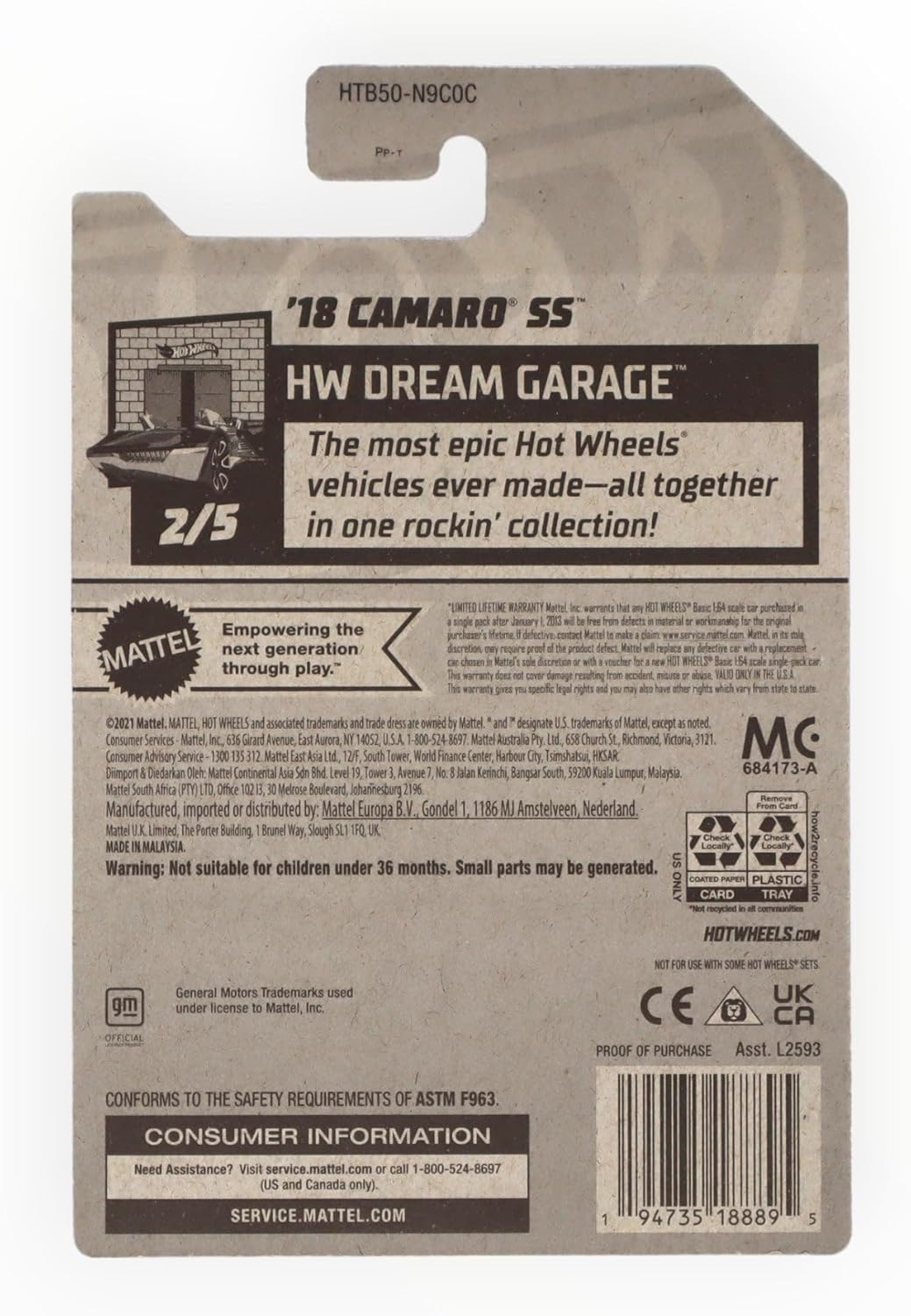 Mattel Hot Wheels '18 Camaro SS, HW Dream Garage 2/5 [Black] 32/250